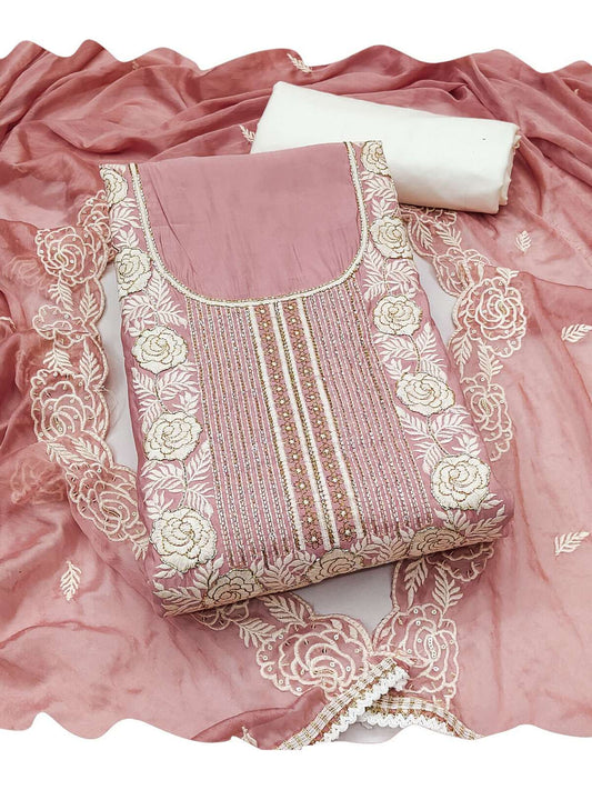 Peach Cotton Hand Work Kurta Set With dupatta