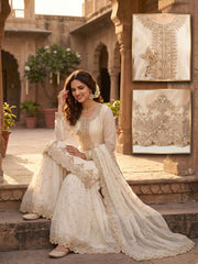 Off White Tora Silk Embroidered Festive Palazzo Style Dress