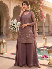 Purple Embroidered Designer Palazzo Style Dress
