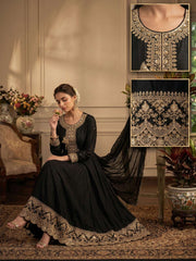 Black Premium Silk Embroidered Anarkali Style Dress