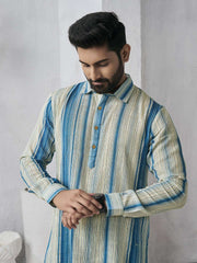 Striped Shirt Collar Pure Cotton Straight Kurta