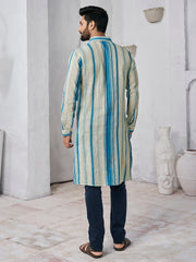 Striped Shirt Collar Pure Cotton Straight Kurta