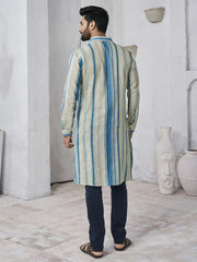 Striped Shirt Collar Pure Cotton Straight Kurta