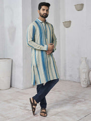 Striped Shirt Collar Pure Cotton Straight Kurta
