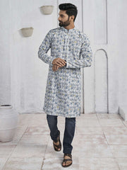 Geometric Embroidered Chikankari Mandarin Collar Pure Cotton Straight Kurta