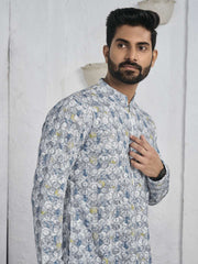 Geometric Embroidered Chikankari Mandarin Collar Pure Cotton Straight Kurta