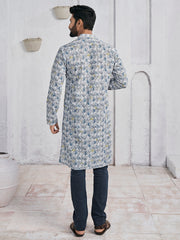 Geometric Embroidered Chikankari Mandarin Collar Pure Cotton Straight Kurta