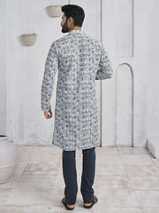 Geometric Embroidered Chikankari Mandarin Collar Pure Cotton Straight Kurta