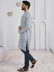 Geometric Embroidered Chikankari Mandarin Collar Pure Cotton Straight Kurta