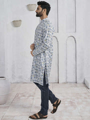Geometric Embroidered Chikankari Mandarin Collar Pure Cotton Straight Kurta