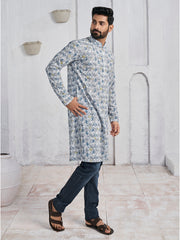 Geometric Embroidered Chikankari Mandarin Collar Pure Cotton Straight Kurta