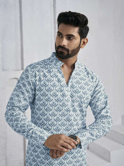 Ethnic Motifs Embroidered Chikankari Mandarin Collar Pure Cotton Straight Kurta
