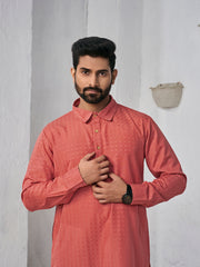 Ethnic Motifs Woven Design Shirt Collar Straight Kurta