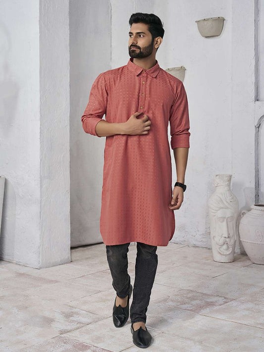 Ethnic Motifs Woven Design Shirt Collar Straight Kurta