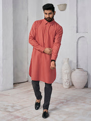 Ethnic Motifs Woven Design Shirt Collar Straight Kurta
