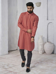Ethnic Motifs Woven Design Shirt Collar Straight Kurta