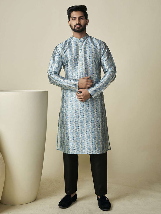 Ethnic Motifs Printed Sequinned Mandarin Collar Straight Kurta