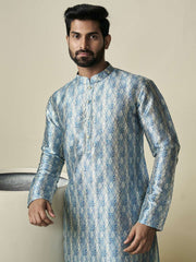 Ethnic Motifs Printed Sequinned Mandarin Collar Straight Kurta