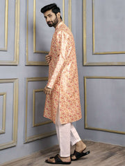 Ethnic Motifs Printed Sequinned Mandarin Collar Straight Kurta