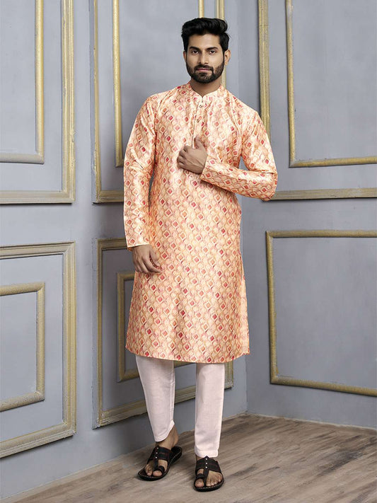Ethnic Motifs Printed Sequinned Mandarin Collar Straight Kurta