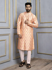 Ethnic Motifs Printed Sequinned Mandarin Collar Straight Kurta