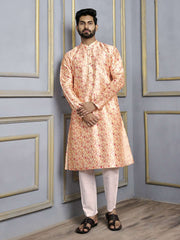 Ethnic Motifs Printed Sequinned Mandarin Collar Straight Kurta