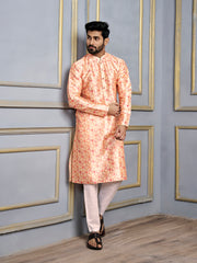 Ethnic Motifs Printed Sequinned Mandarin Collar Straight Kurta
