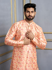 Ethnic Motifs Printed Sequinned Mandarin Collar Straight Kurta
