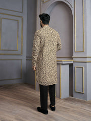 Floral Printed Mandarin Collar Jute Silk Straight Kurta