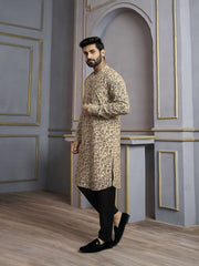 Floral Printed Mandarin Collar Jute Silk Straight Kurta