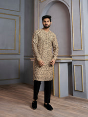 Floral Printed Mandarin Collar Jute Silk Straight Kurta