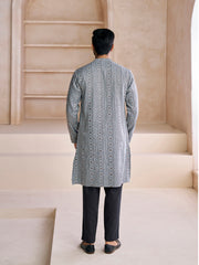 Ethnic Motifs Printed Mandarin Collar Cotton Jacquard Straight Kurta