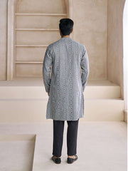 Ethnic Motifs Printed Mandarin Collar Cotton Jacquard Straight Kurta