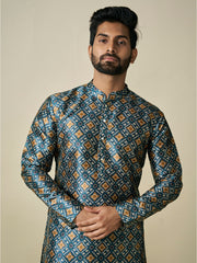 Geometric Printed Sequinned Mandarin Collar Straight Kurta