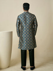 Geometric Printed Sequinned Mandarin Collar Straight Kurta