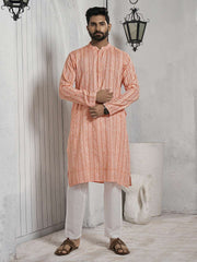 Striped Mandarin Collar Cotton Jacquard Straight Kurta