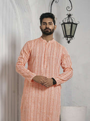 Striped Mandarin Collar Cotton Jacquard Straight Kurta