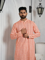 Striped Mandarin Collar Cotton Jacquard Straight Kurta