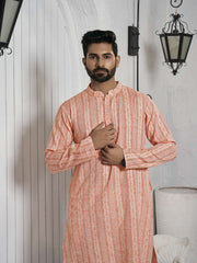 Striped Mandarin Collar Cotton Jacquard Straight Kurta