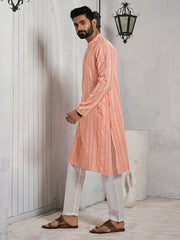 Striped Mandarin Collar Cotton Jacquard Straight Kurta
