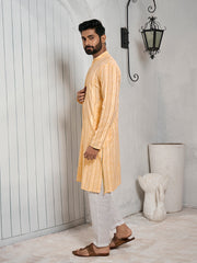Striped Mandarin Collar Cotton Jacquard Straight Kurta