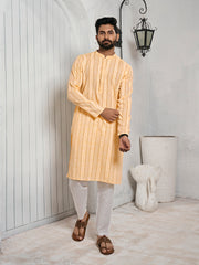 Striped Mandarin Collar Cotton Jacquard Straight Kurta