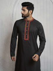 Floral Yoke Design Mandarin Collar Straight Kurta