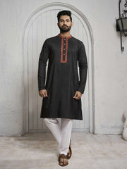 Floral Yoke Design Mandarin Collar Straight Kurta