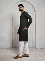 Floral Yoke Design Mandarin Collar Straight Kurta