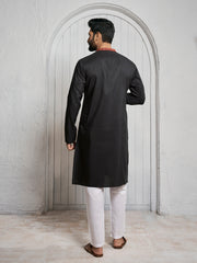 Floral Yoke Design Mandarin Collar Straight Kurta