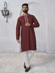 Ethnic Motifs Yoke Design Mandarin Collar Straight Kurta