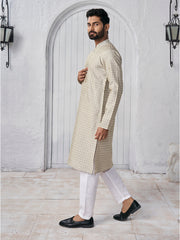 Ethnic Motifs Women Design Mandarin Collar Cotton Jacquard Straight Kurta