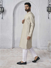 Ethnic Motifs Women Design Mandarin Collar Cotton Jacquard Straight Kurta