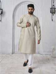 Ethnic Motifs Women Design Mandarin Collar Cotton Jacquard Straight Kurta